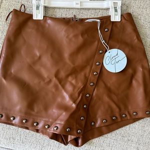 Leather brown skort- never worn - high waisted